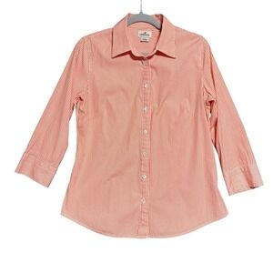 J Crew Haberdashery Orange Stripe Fitted Career Work Button Up Shirt Blouse Sz L